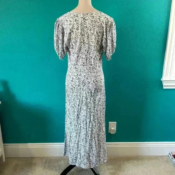 Reformation Trisha - Johanna Print Tea Dress Blue White Floral Gathered Midi 8 - Picture 4 of 7